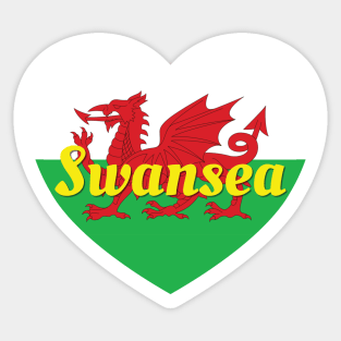 Swansea Wales UK Wales Flag Heart Sticker